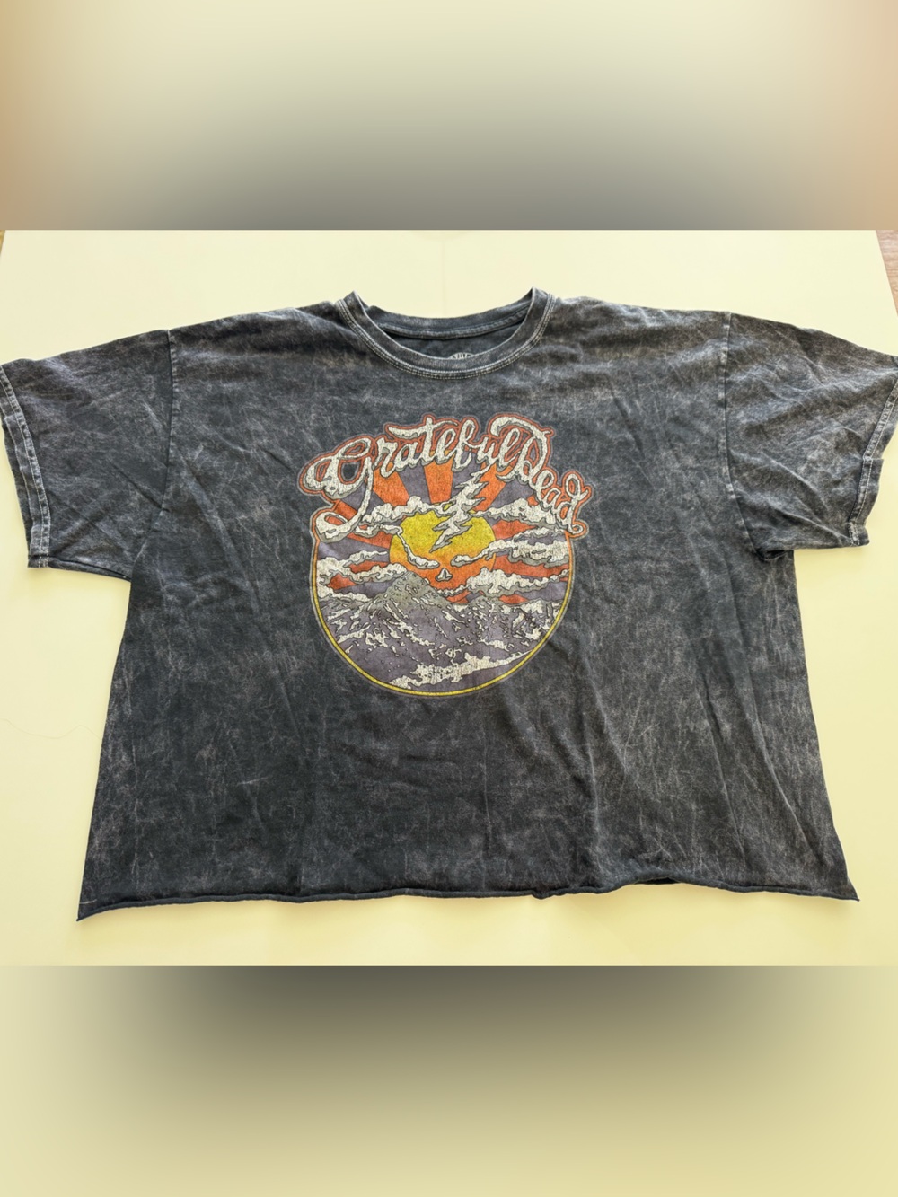 Grateful Dead Acid Wash Gray Oversized Tee Sun Lightning Bolt Band Tee